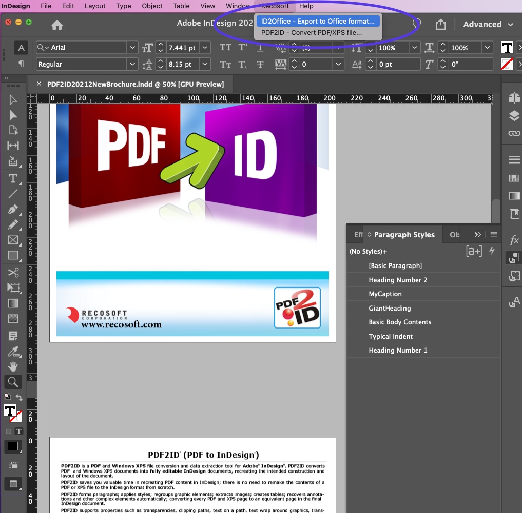 Exporting an InDesign file to Word type with a click